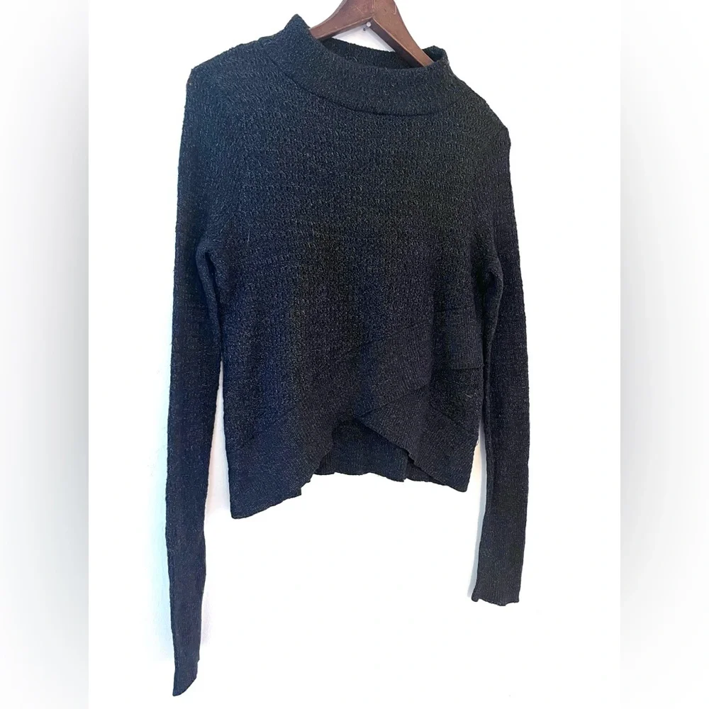 Free People Sweater Mock Neck Cross Front Linen/Cotton Knit Small Slate Blue